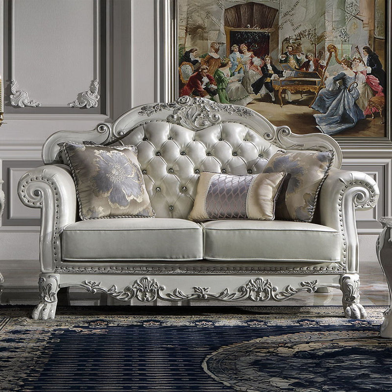 Dresden - Loveseat With 3 Pillows - Synthetic Leather & Bone White by Unique Piece Furniture