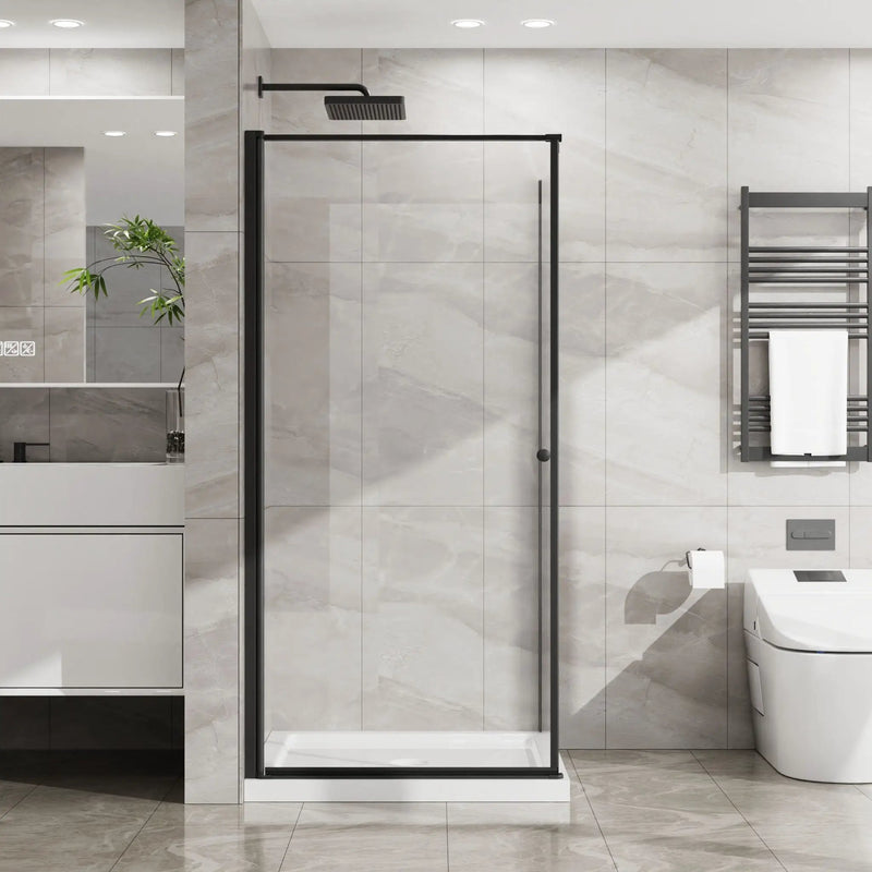 Corner Shower Enclosure, Frameless Pivot Door - Matte Black by HouseOfZazla