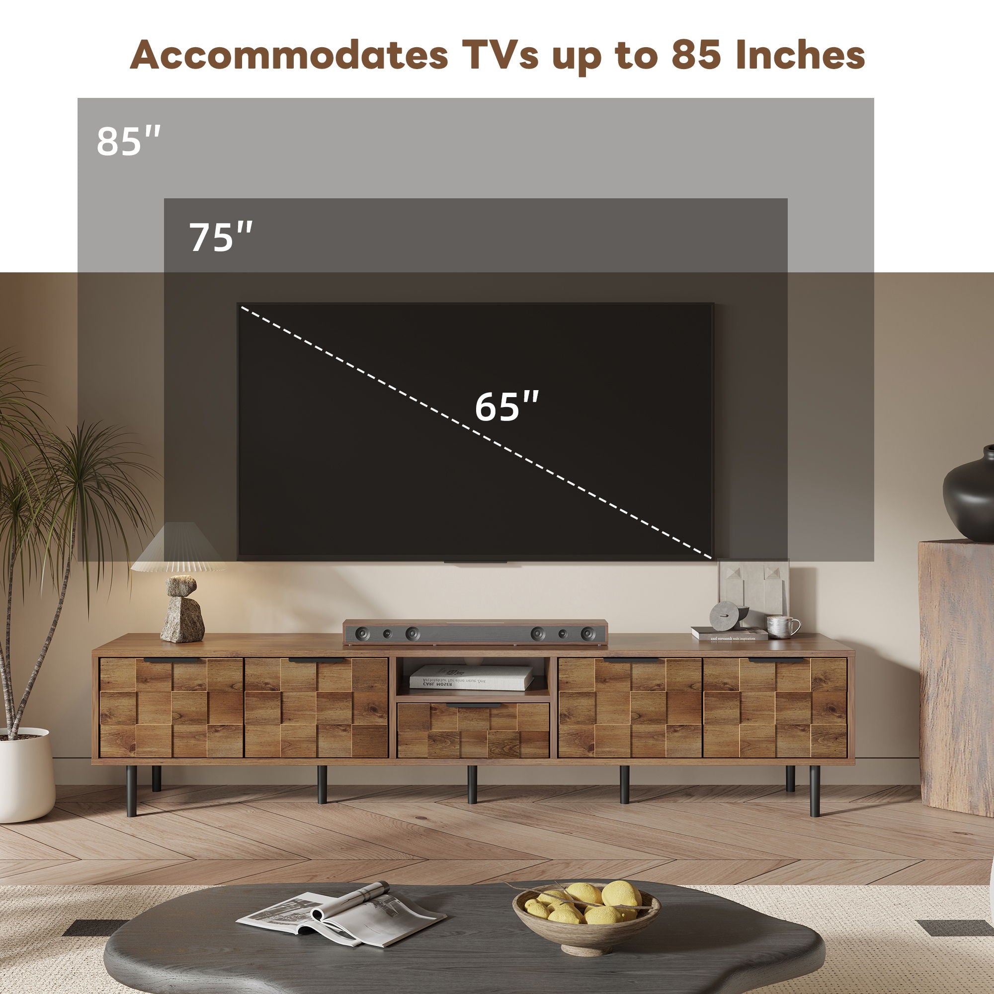 TV Stand, L Shaped Handle Entertainment Console With Storage - Natural by HouseOfZazla