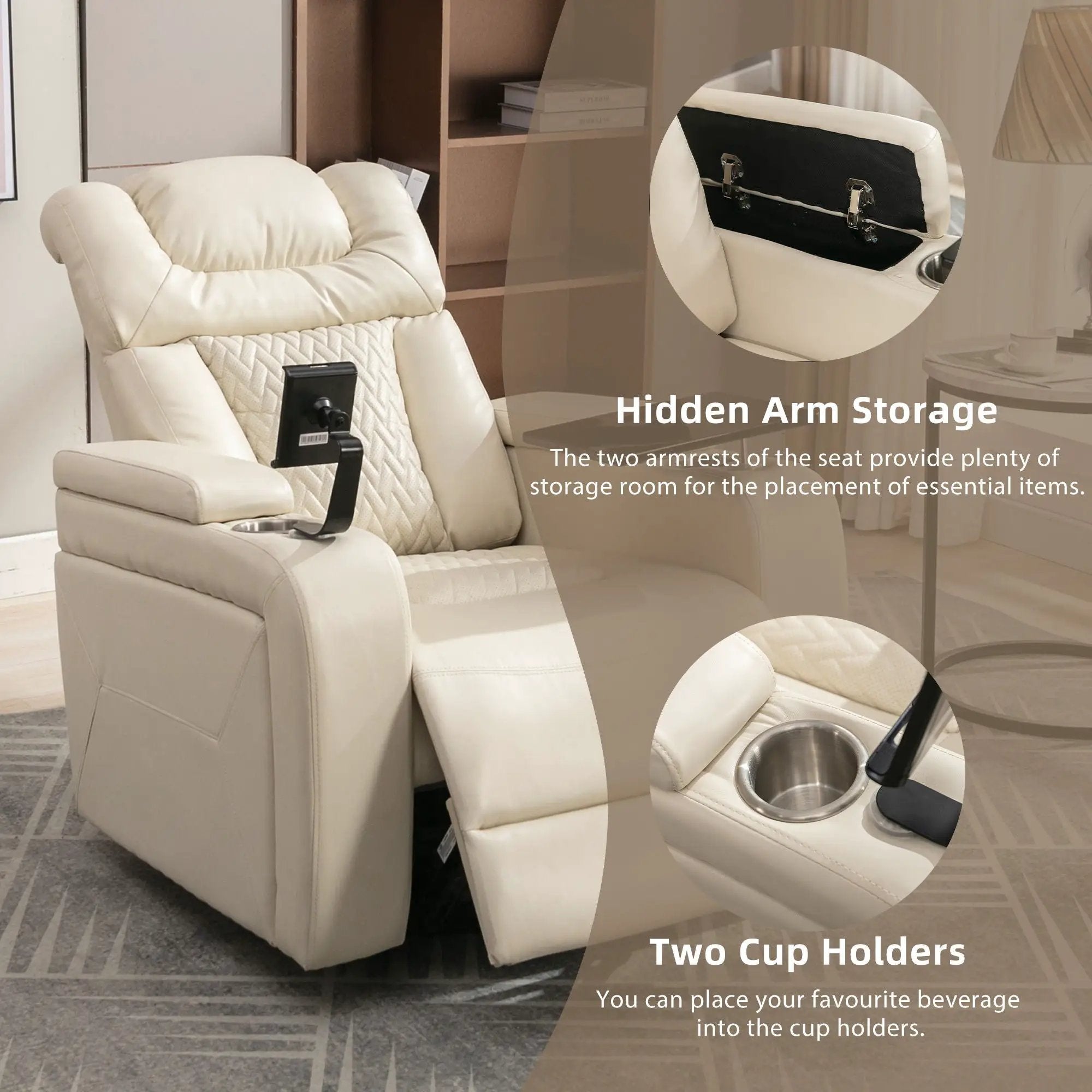 270 Degree Swivel Power Recliner With Tray Table, Phone Holder, Cup Holder, USB Port by HouseOfZazla