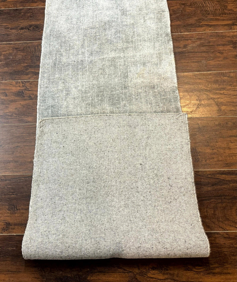Modern Tibetan Runner Rug 1.9 x 8.6, Wool and Silk Highlights, Gray/Silver, Narrow Runner for Hallway or Kitchen by Jewel Rugs