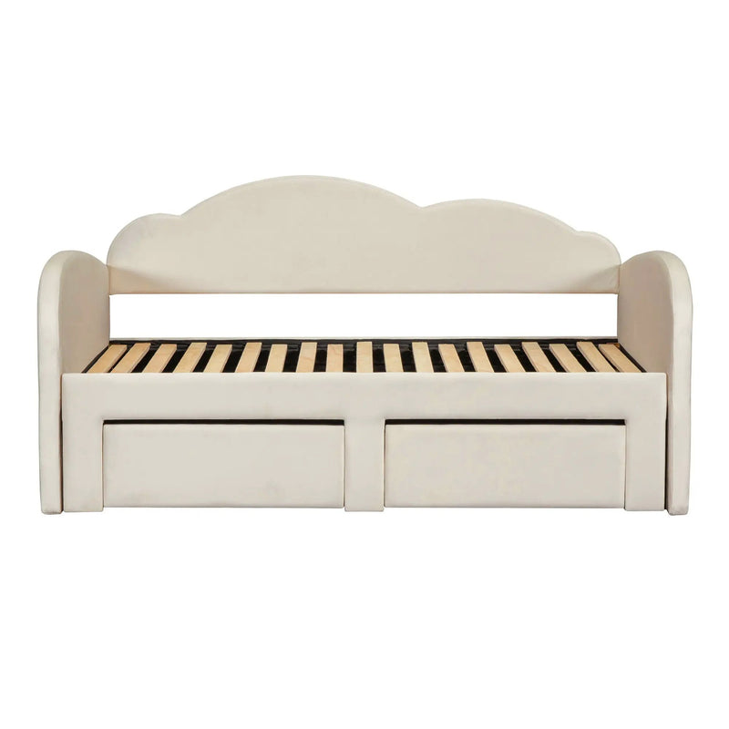 Upholstered Daybed With Cloud-Shaped Backrest, Trundle & 2 Drawers And USB Ports by HouseOfZazla