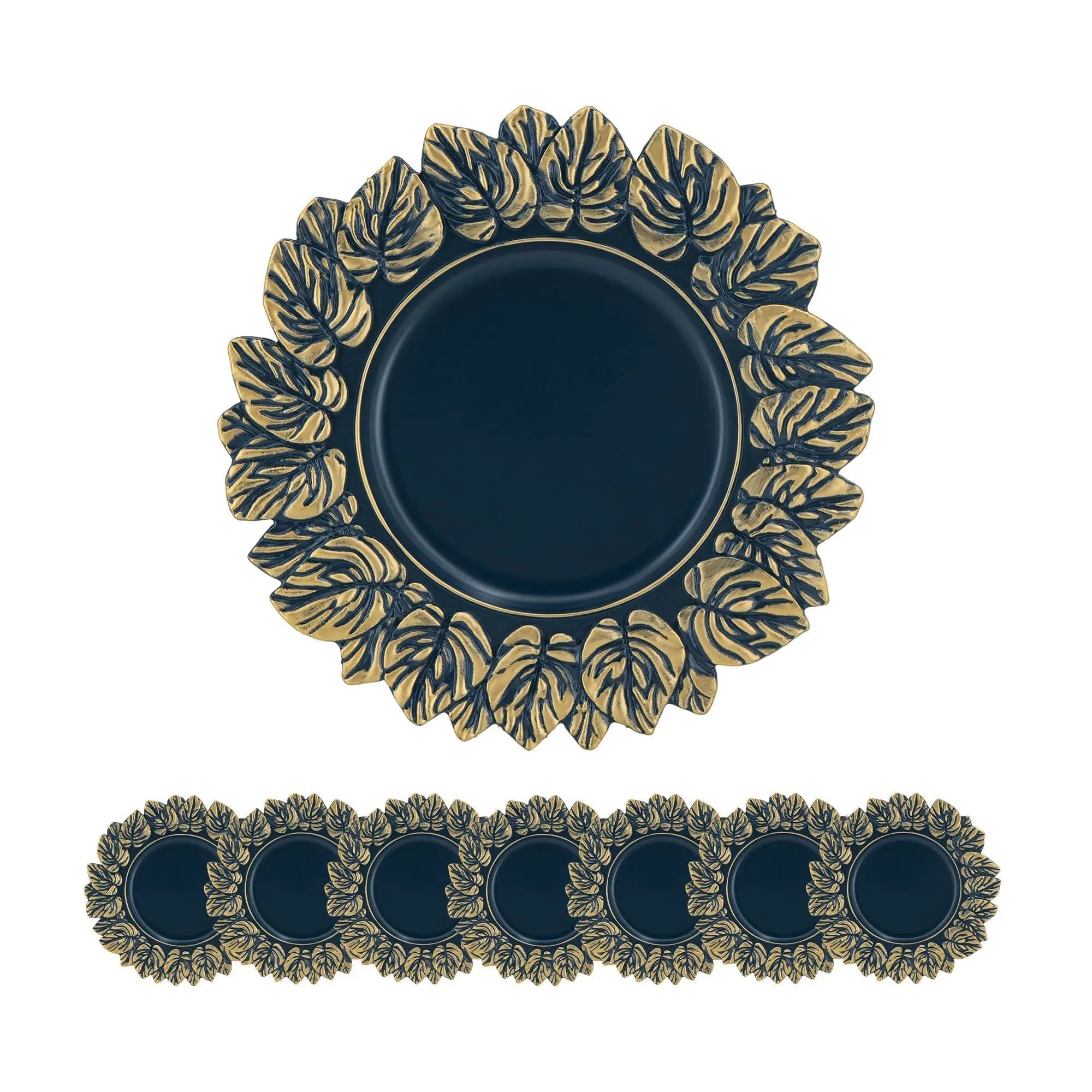 Plastic Charger Plate (Set of 8) - Blue / Gold by Unique Piece Furniture