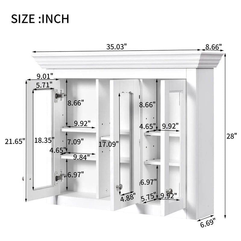 Bathroom Medicine Cabinet With Mirror, 5 Adjustable Closed Shelves, Wall-Mounted - White by Unique Piece Furniture
