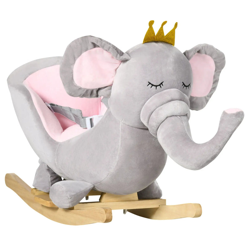 Qaba - Baby Rocking Horse Elephant Rocking Chair Toddler Rocker Toy With Sound Wooden Base Seat Safety Belt For 1.5-3 Year Old - Gray by Unique Piece Furniture