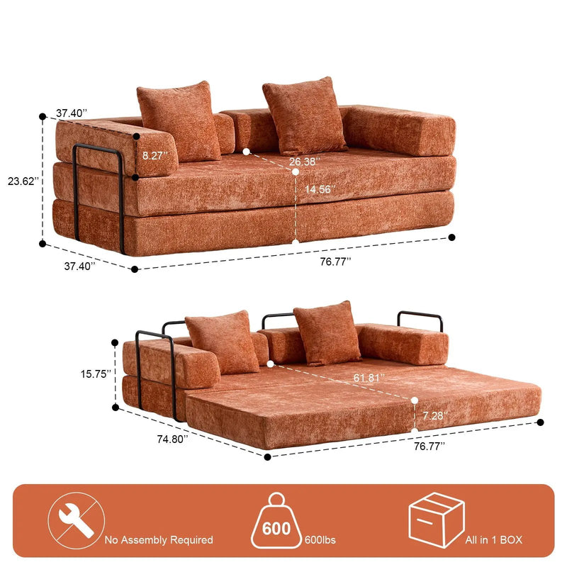 Convertible Floor Sofa Bed With Pillow Back Support Armrest by Unique Piece Furniture