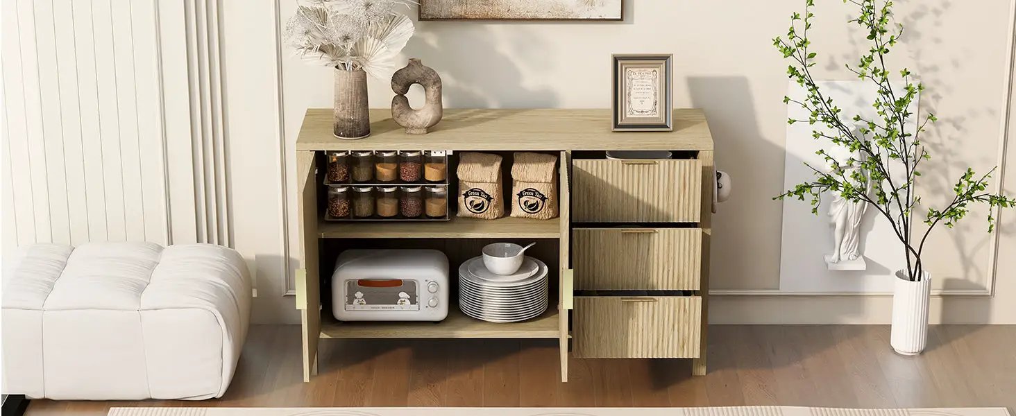 U-Style Modern Wave-Pattern Sideboard with 3 Drawers by HouseOfZazla