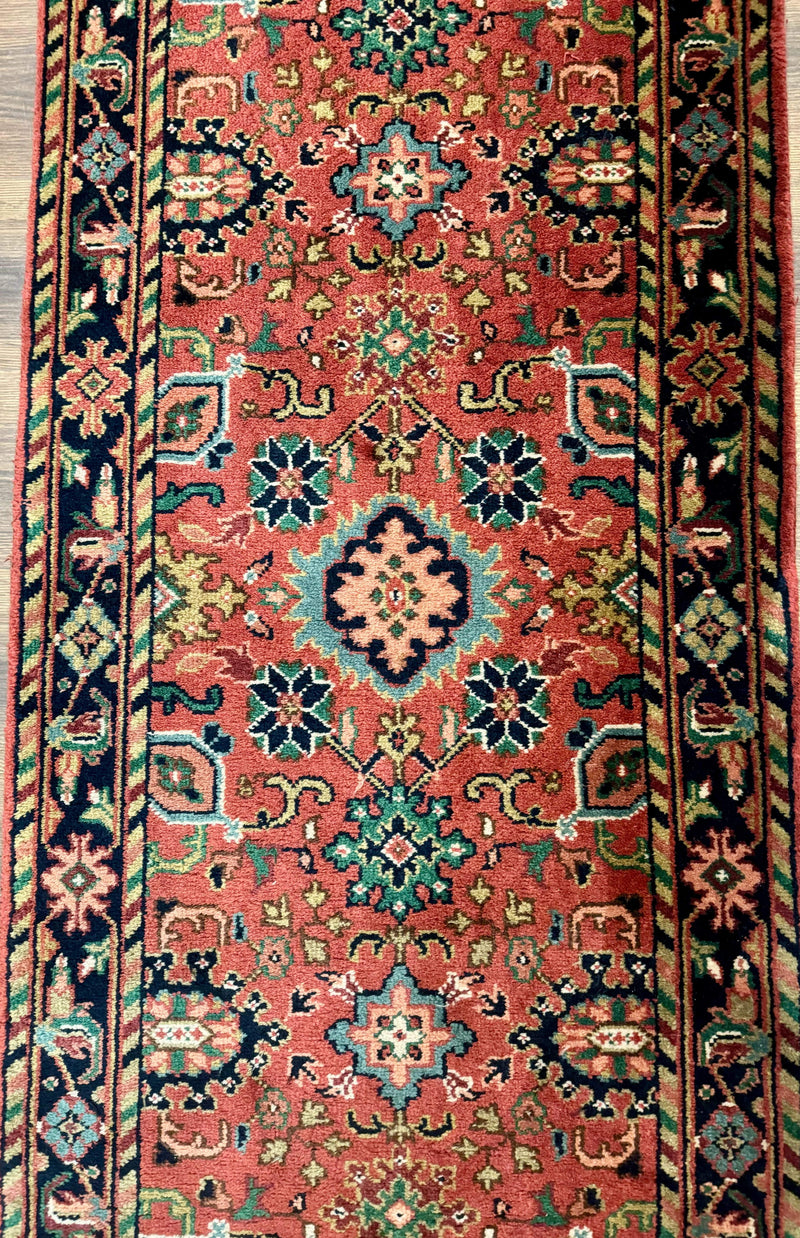 Indo Persian Heriz Runner Rug 2 x 12 ft, Hand Knotted Wool Hallway Rug, Red & Black by Jewel Rugs
