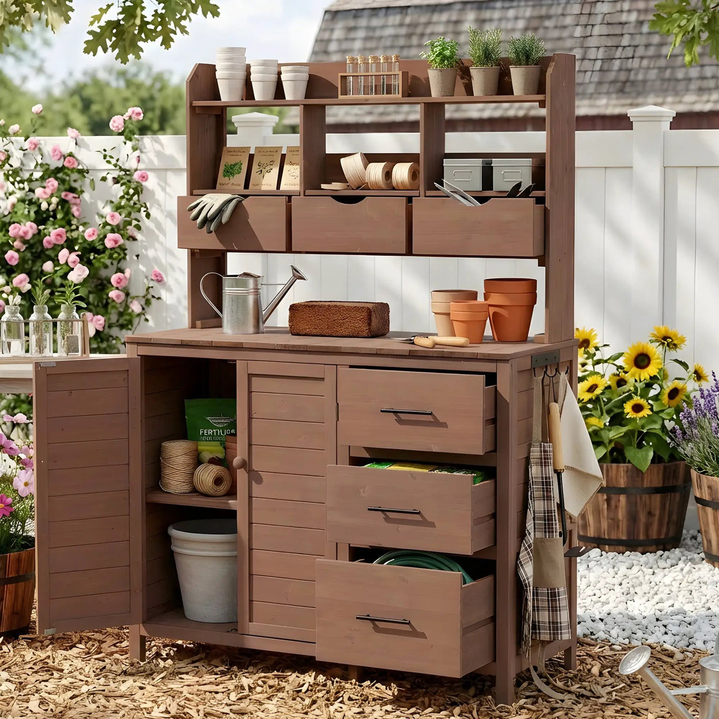 TOPMAX Farmhouse Patio Potting Bench with Storage and Workstation by HouseOfZazla