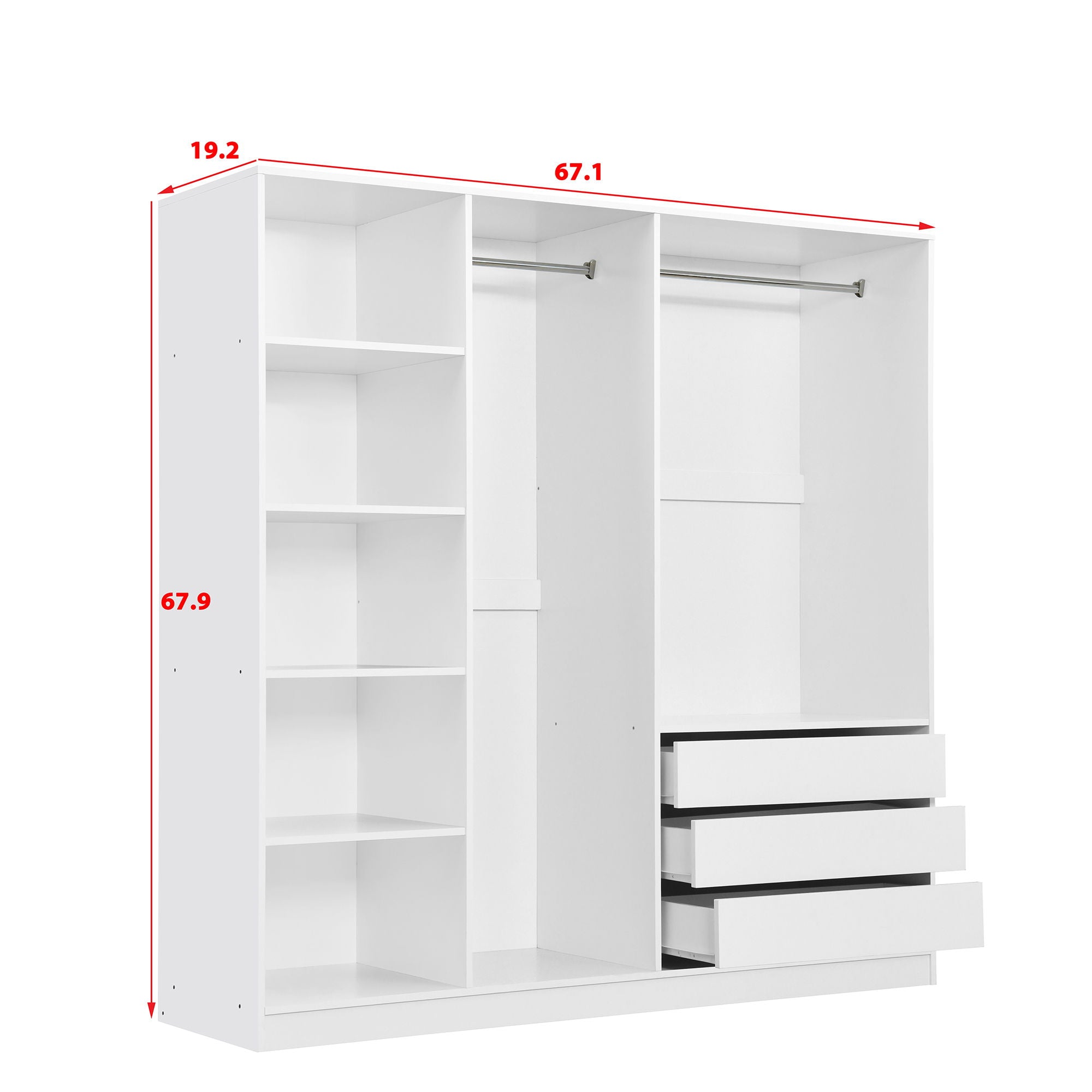 Doorless Storage Wardrobe For Dedroom With Shelves And 3 Drawers by HouseOfZazla