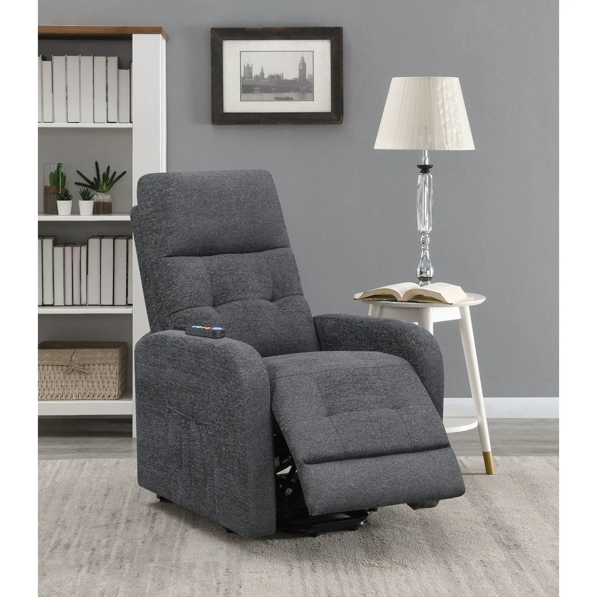 Lyle - Upholstered Power Massage Chair With Heat And Remote Control - Charcoal by HouseOfZazla