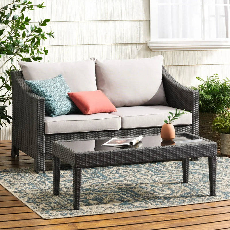 Contemporary Antibes Loveseat & Table Set Outdoor - Gray by HouseOfZazla