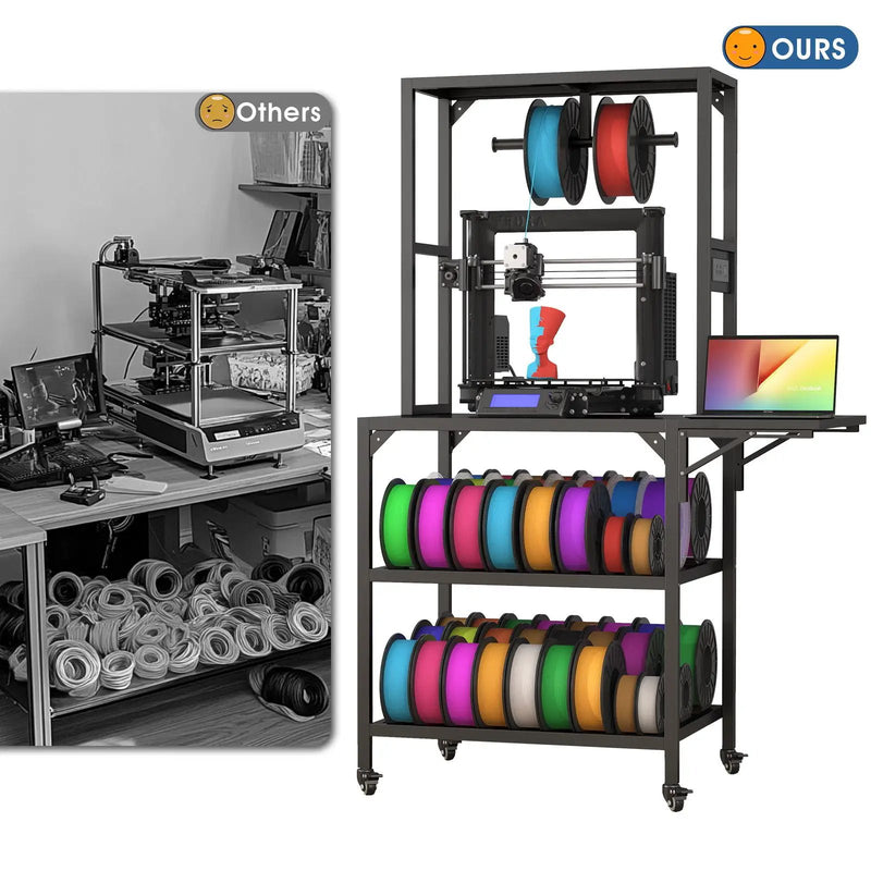 Heavy Duty 3D Printer Stand With Filament Storage Rack - Black by Unique Piece Furniture