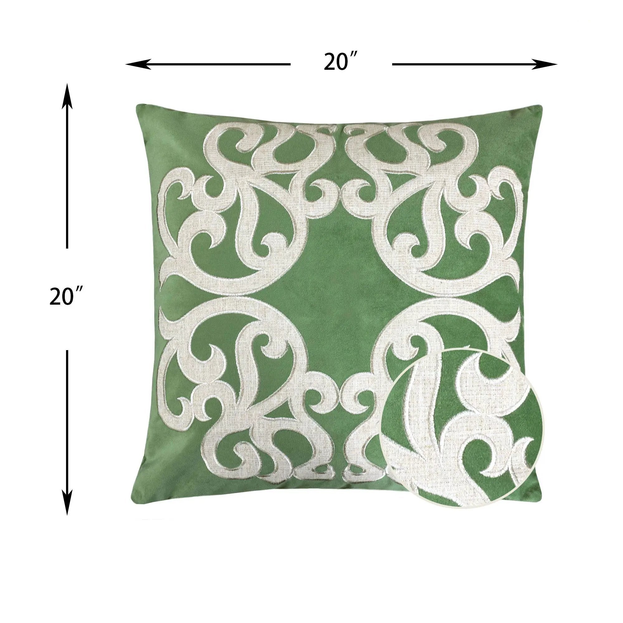 Dora Vintage Vine Pillow Covers With Hidden Zipper (Set of 2) - Green by HouseOfZazla