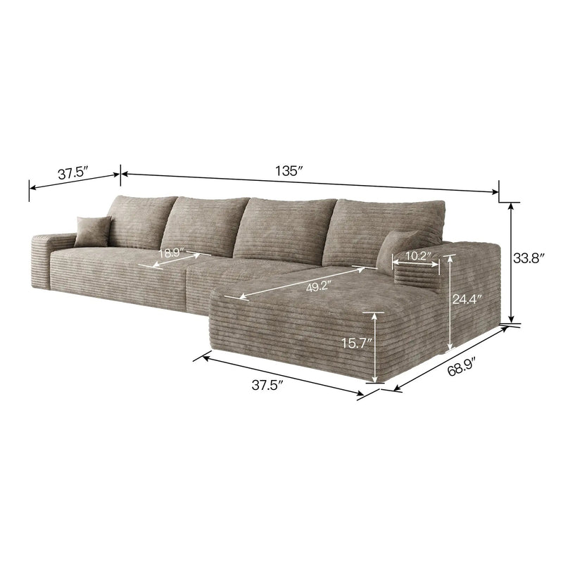 134" Cloud Sectional Couch with L-Shape Chaise by HouseOfZazla