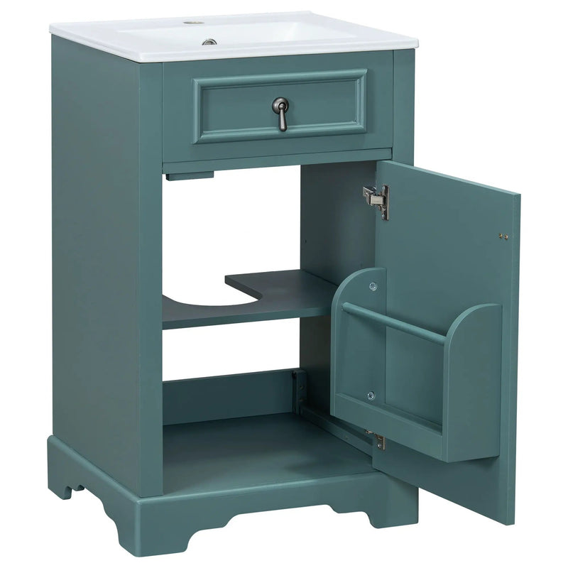 Elegant Bathroom Vanity With Ceramic Sink, Soft Close Door, Adjustable Shelf by HouseOfZazla