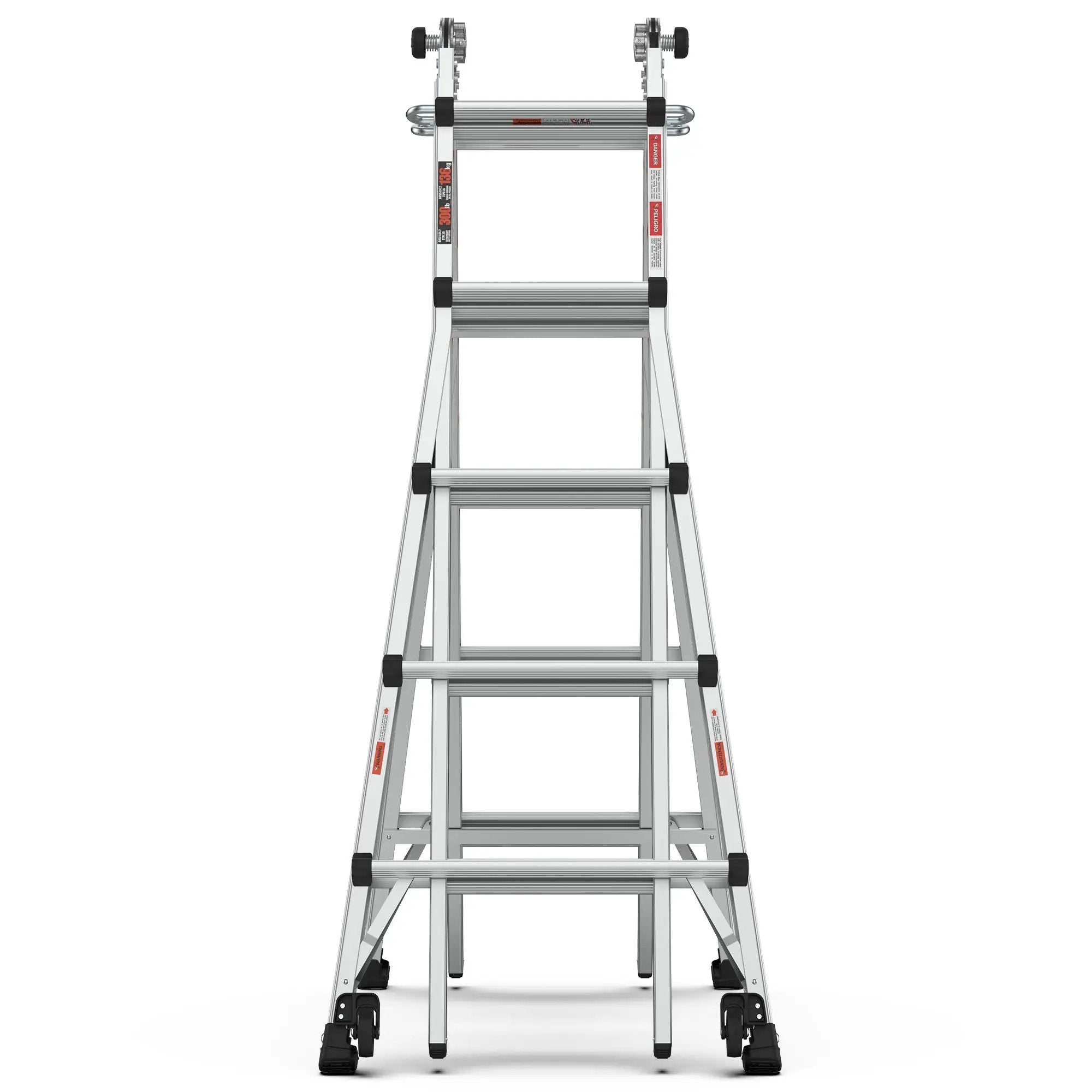 22' Aluminum Multi-Position Ladder With Wheels, 300 Lbs Weight Rating - Metallic Gray by HouseOfZazla