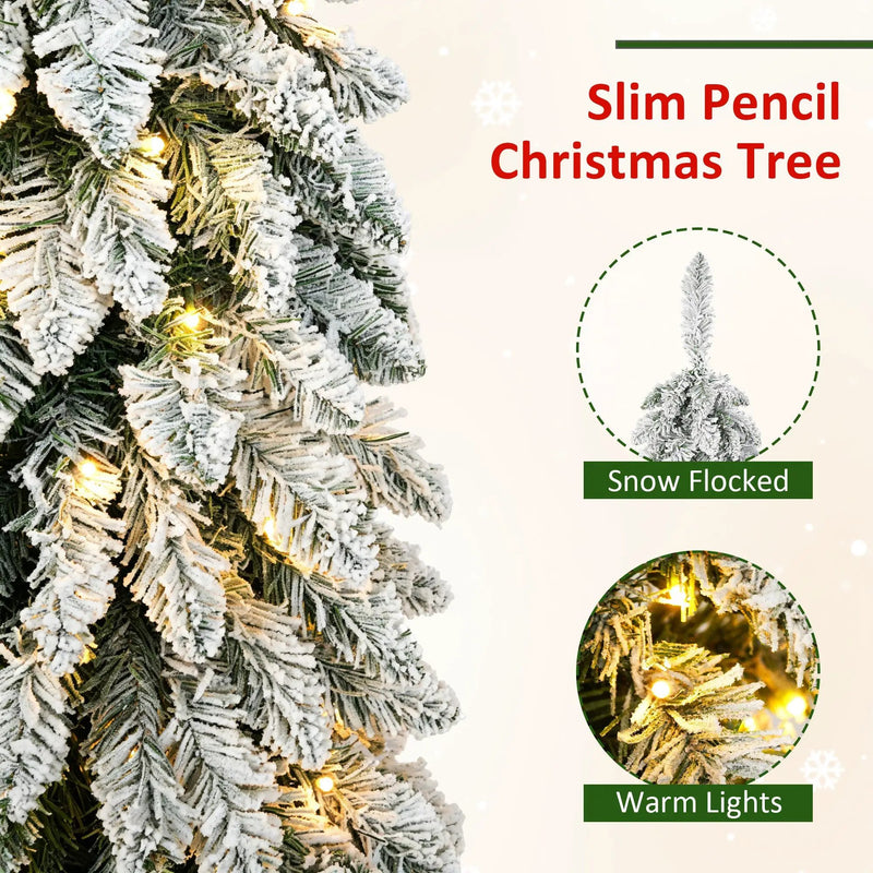 Snow Flocked Pre-Lit Pencil Christmas Tree, photo 4 of 10