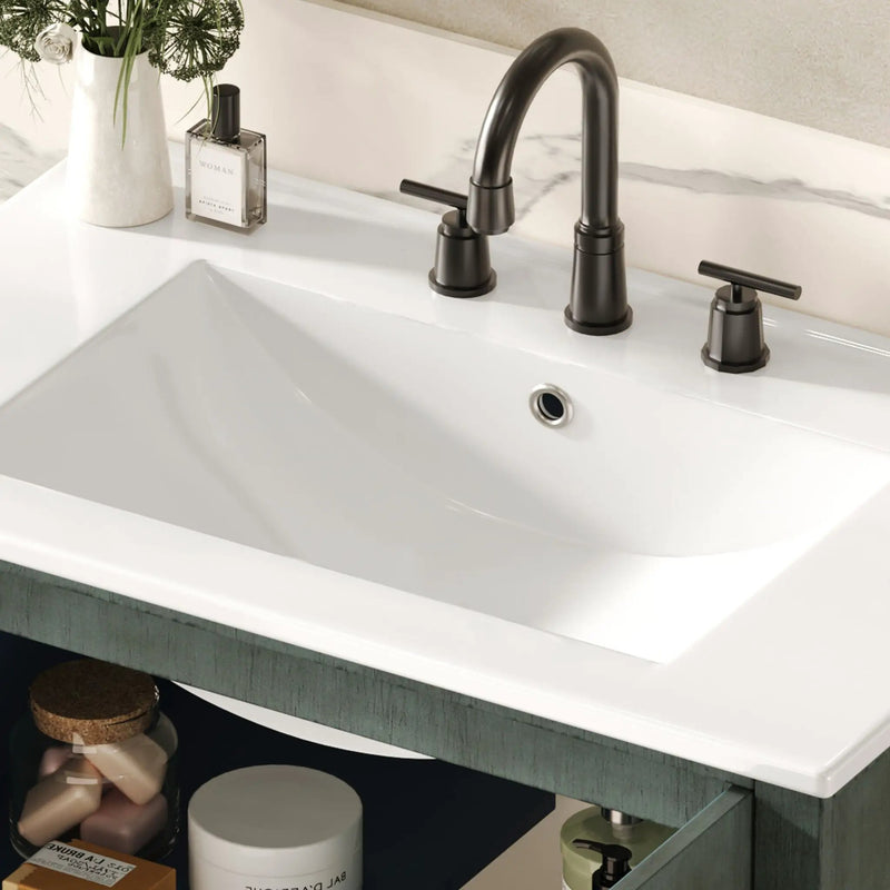 Vintage Bathroom Vanity With Ceramic Sink, Adjustable Shelves by HouseOfZazla
