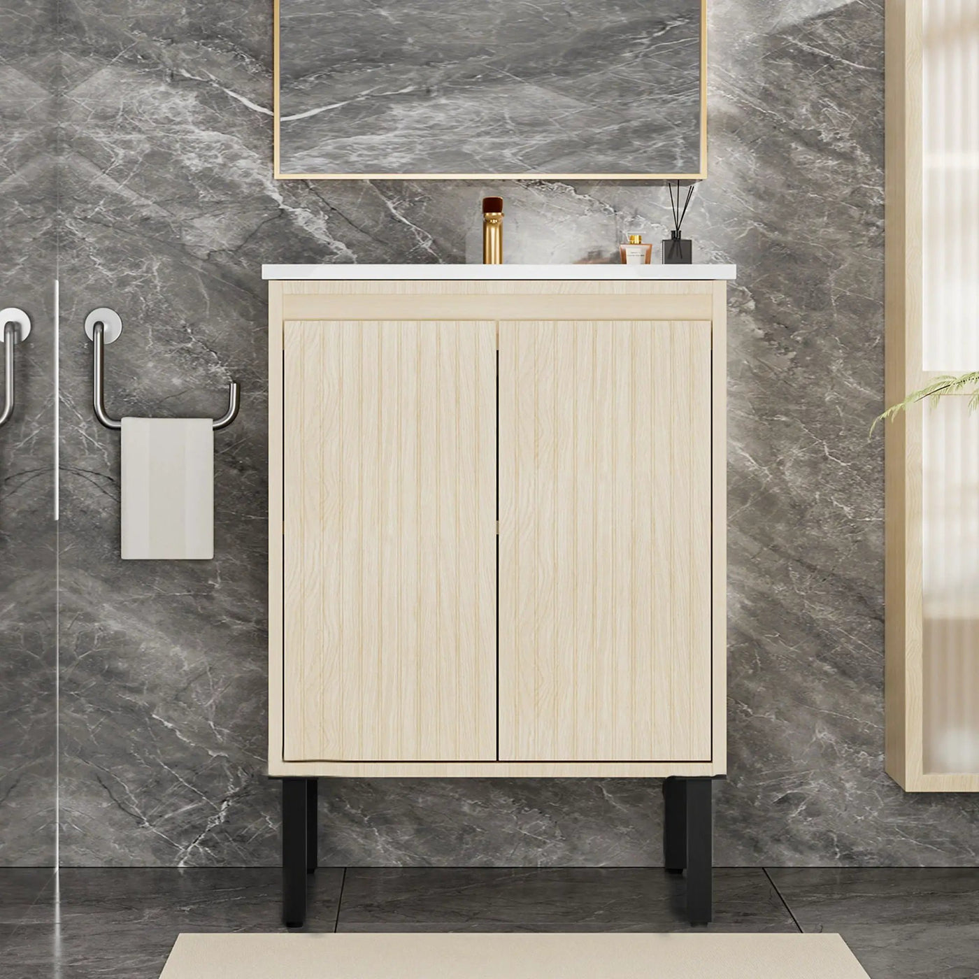 Bathroom Vanity With Ceramic Sink, Floor-Standing Design, Soft-Closing Drawers by Unique Piece Furniture
