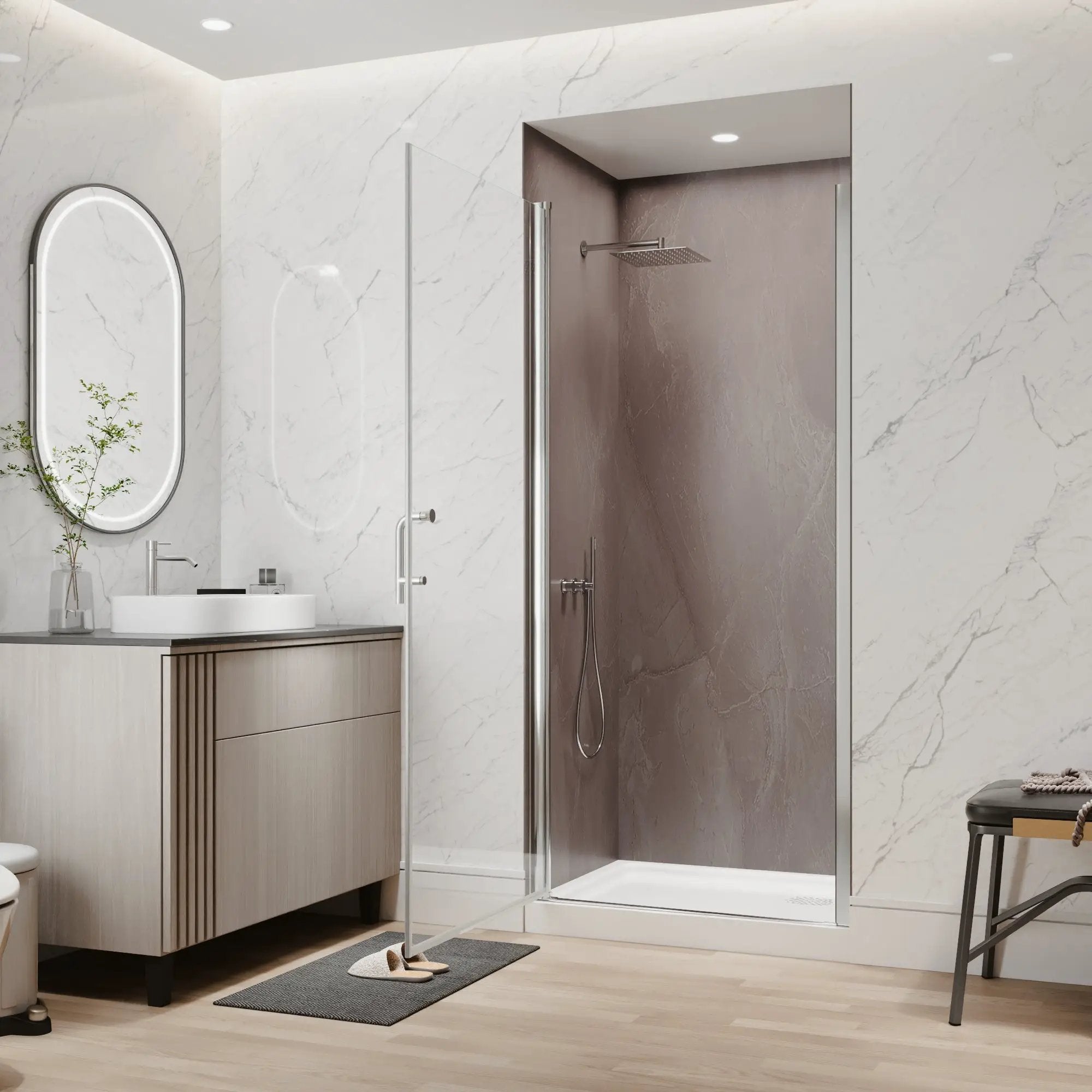 34 In. to 36 In. x 72 In. Semi-Frameless Pivot Shower Door by HouseOfZazla
