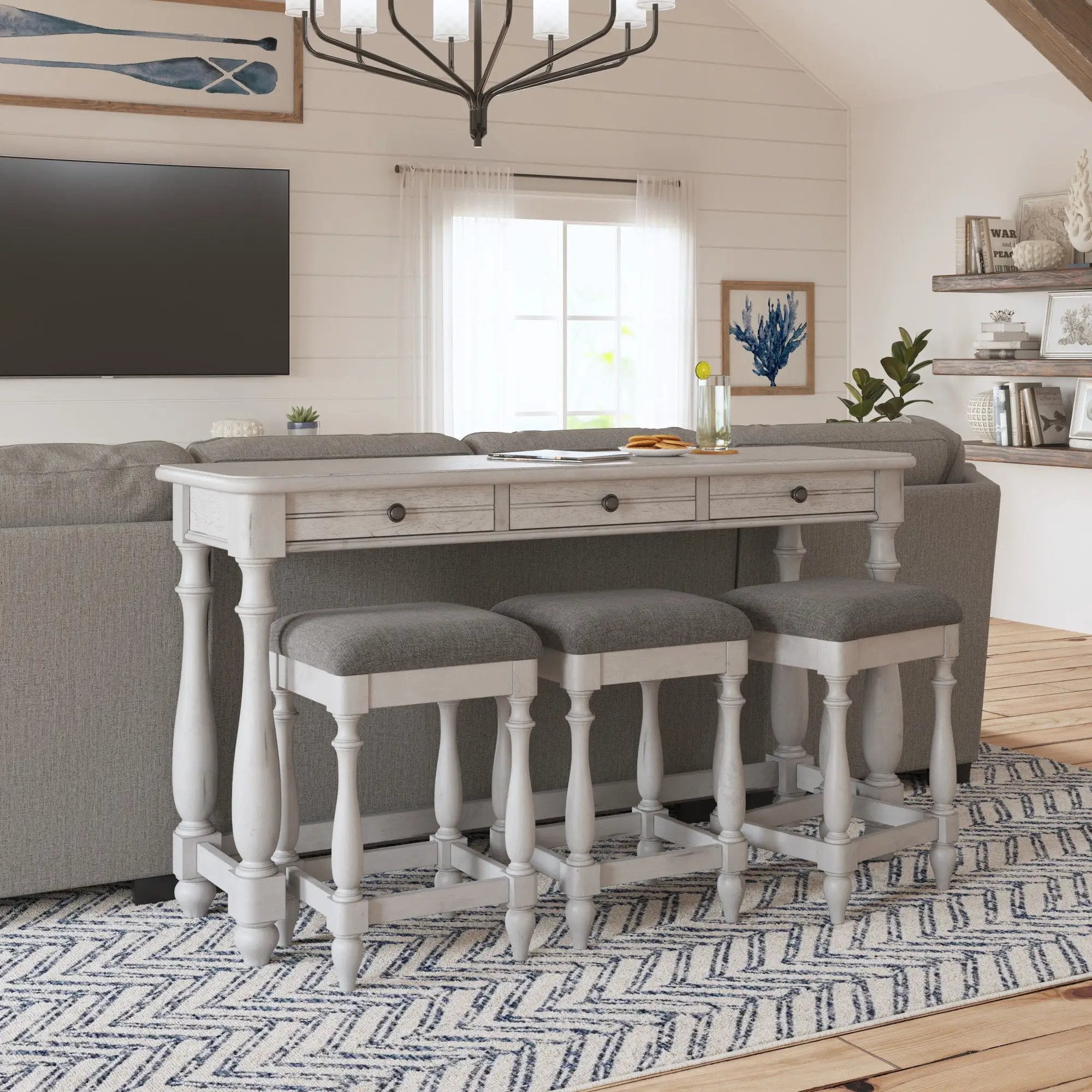 Sofa Table With 3 Stools - Gray by HouseOfZazla