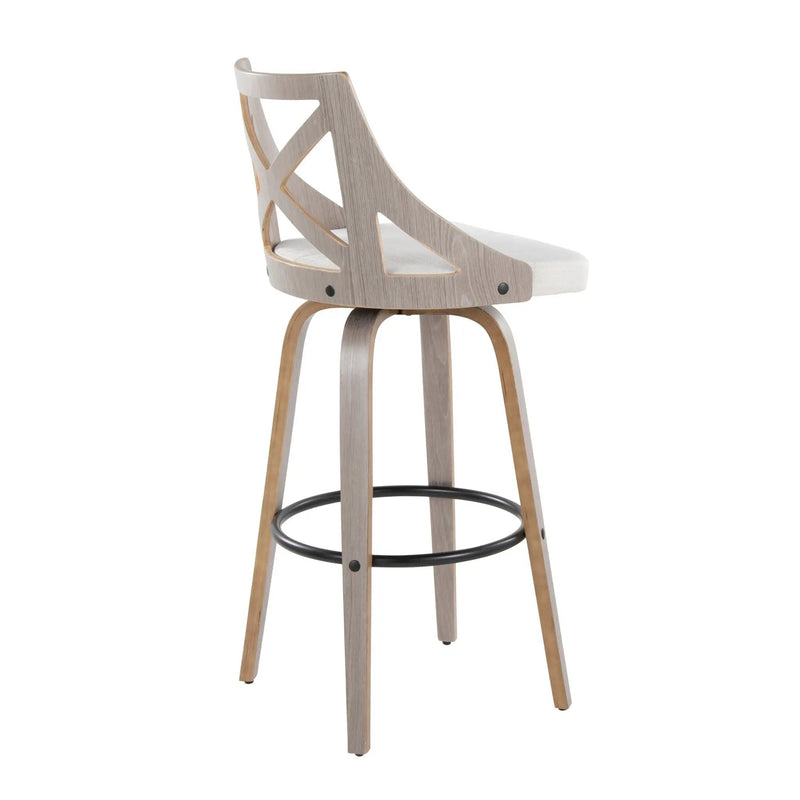 Charlotte - Farmhouse Fixed Height Barstool With Swivel & Round Footrest (Set of 2) - Light Gray / Cream by Unique Piece Furniture