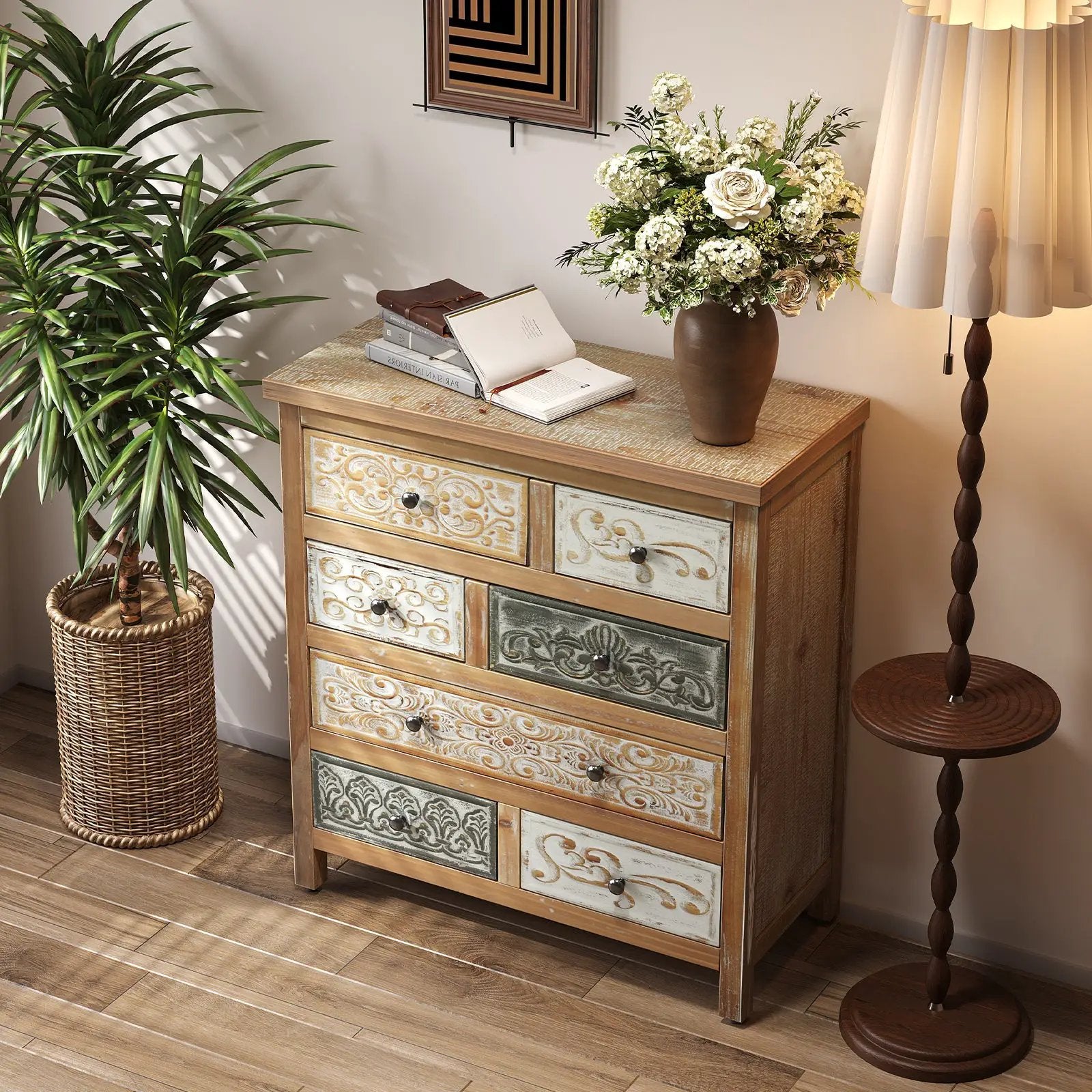 Vintage Wooden Accent Chest with 6 Drawers by HouseOfZazla