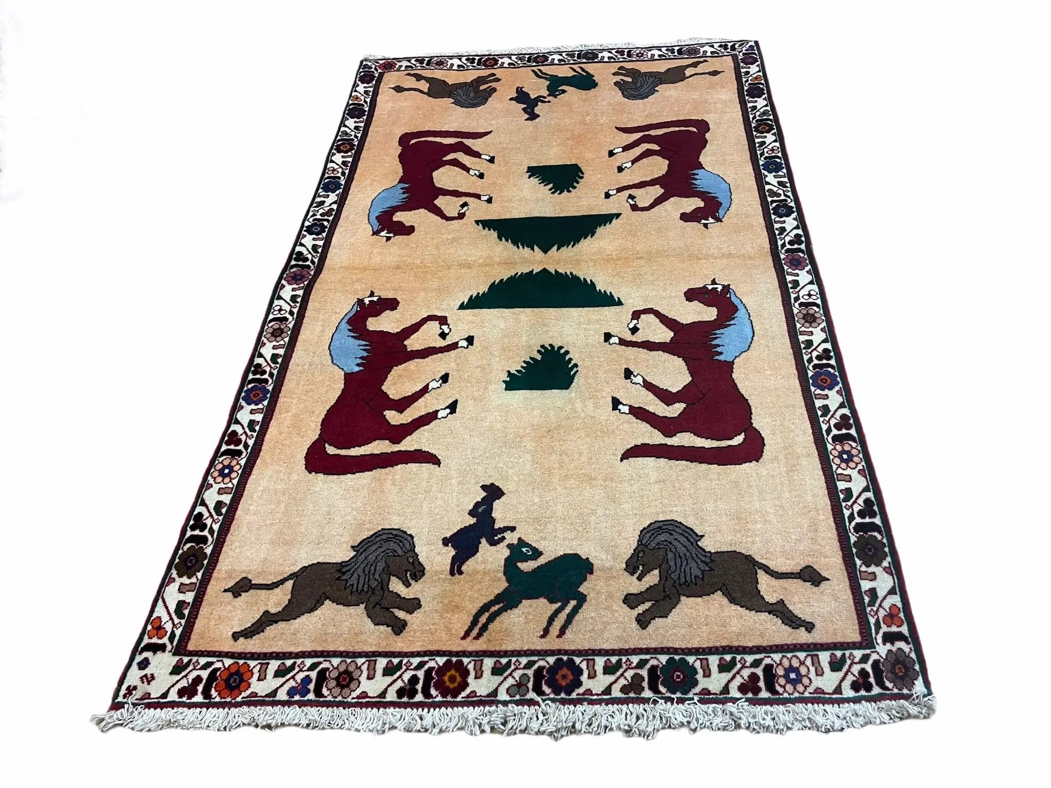4x6 Rug Handmade Zagros Quality Wool Horses Tribal Hand-Knotted Rug Veggie Dye by Jewel Rugs