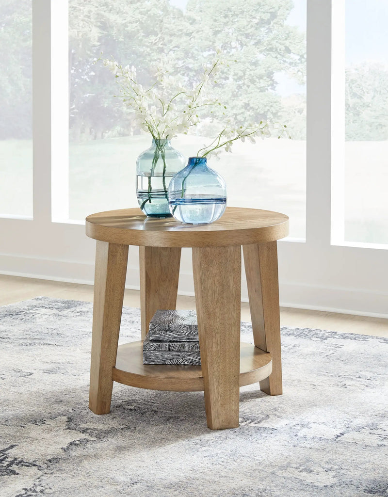 Kristiland - Round End Table - Light Brown by Unique Piece Furniture