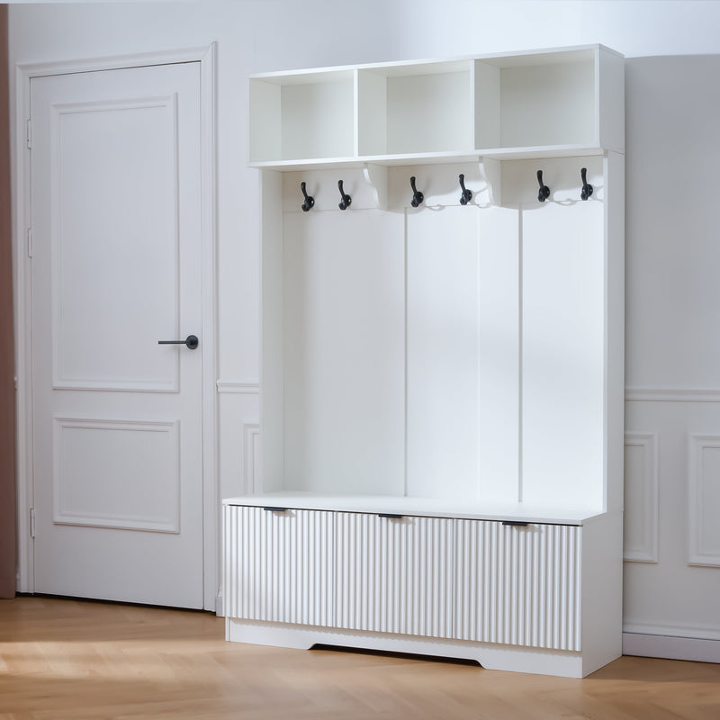 49.6" 5-in-1 Hall Tree with Bench, Shoe Storage & Cabinets by HouseOfZazla