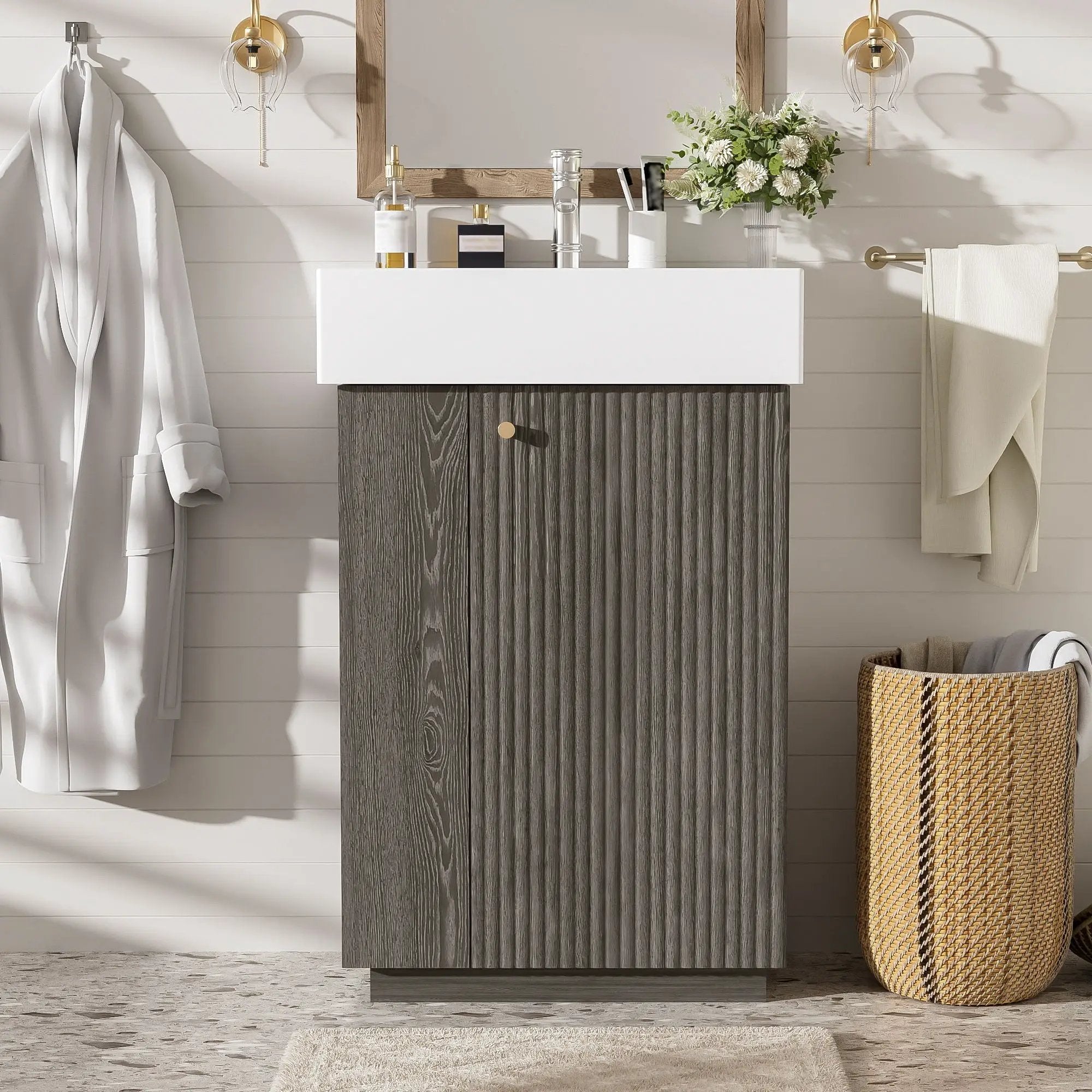 Bathroom Vanity With Sink, Freestanding Wood Grain Cabinet With Storage by HouseOfZazla