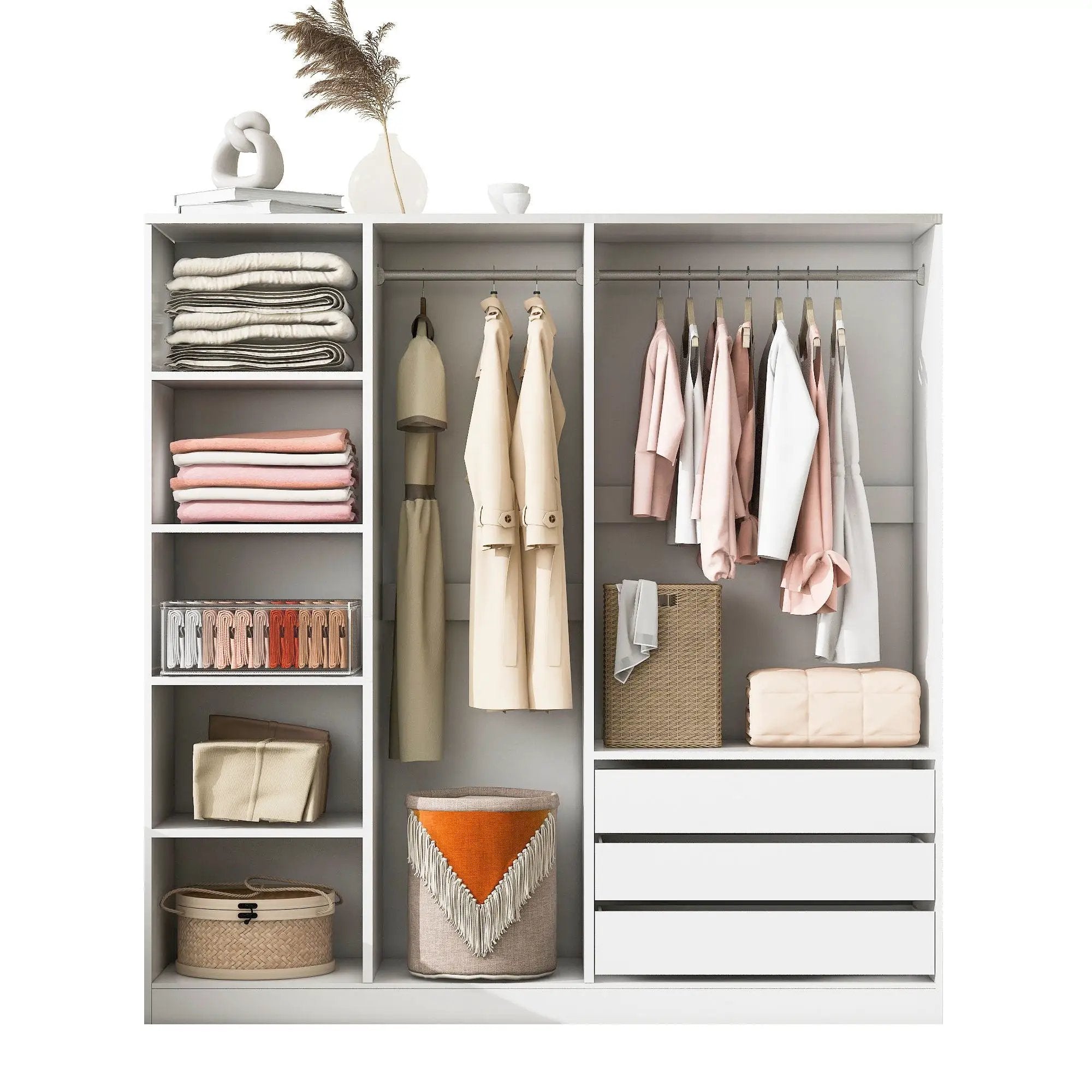 Doorless Storage Wardrobe For Dedroom With Shelves And 3 Drawers by HouseOfZazla