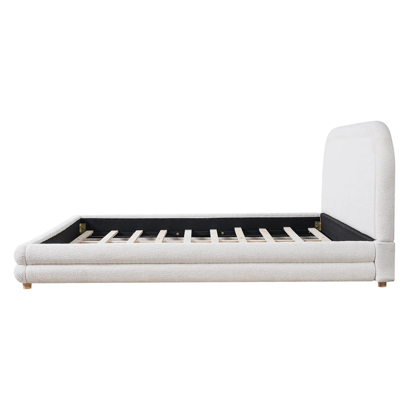 King Size Bed Frame With Boucle Upholstered Thick Curved Headboard, Solid Wood Legs by HouseOfZazla