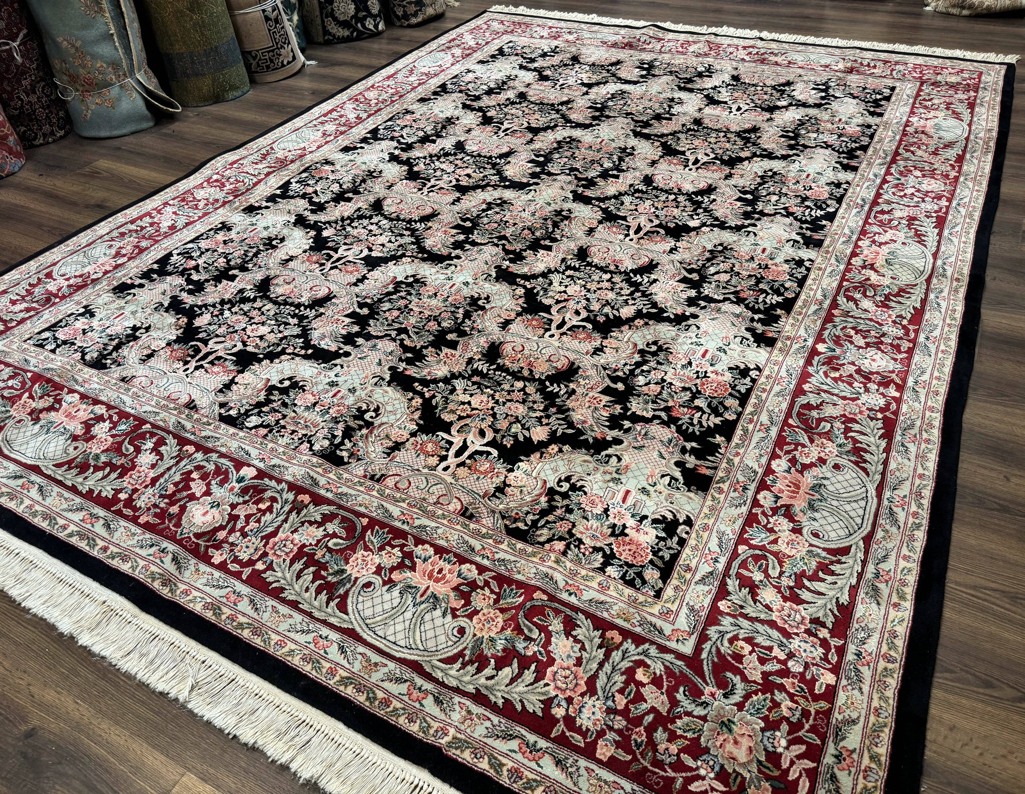 Sino Persian Rug 9x12, Black, Floral Bouquets by Jewel Rugs