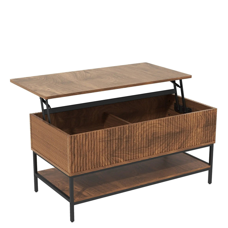 Rectangle Lift Top Coffee Table With Hidden Storage And Lower Shelf - Brown by Unique Piece Furniture