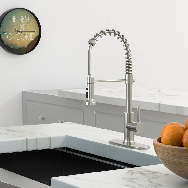 21" Commercial Kitchen Faucet With Dual Function Pull Down Sprayhead In, Stainless Steel - Brushed Nickel by HouseOfZazla