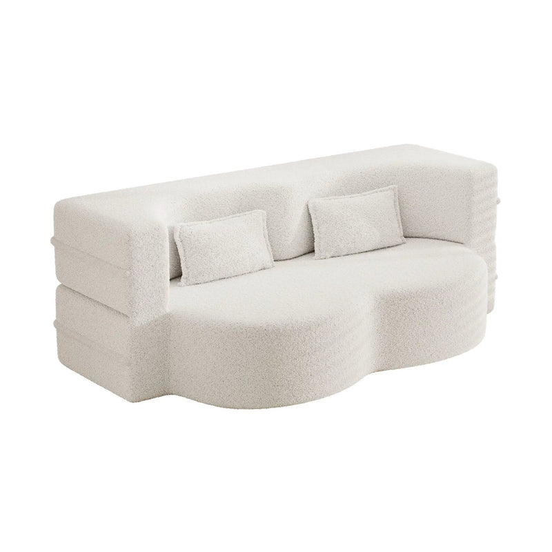Modern Floor Sofa With Two Pillows Convertible Teddy Fabric Foam Filled Bed by HouseOfZazla