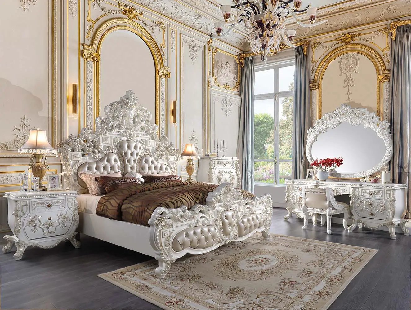 Vanaheim - Eastern King Bed - Beige Synthetic Leather & Antique White by Unique Piece Furniture