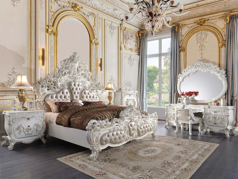 Vanaheim - Eastern King Bed - Beige Synthetic Leather & Antique White by Unique Piece Furniture