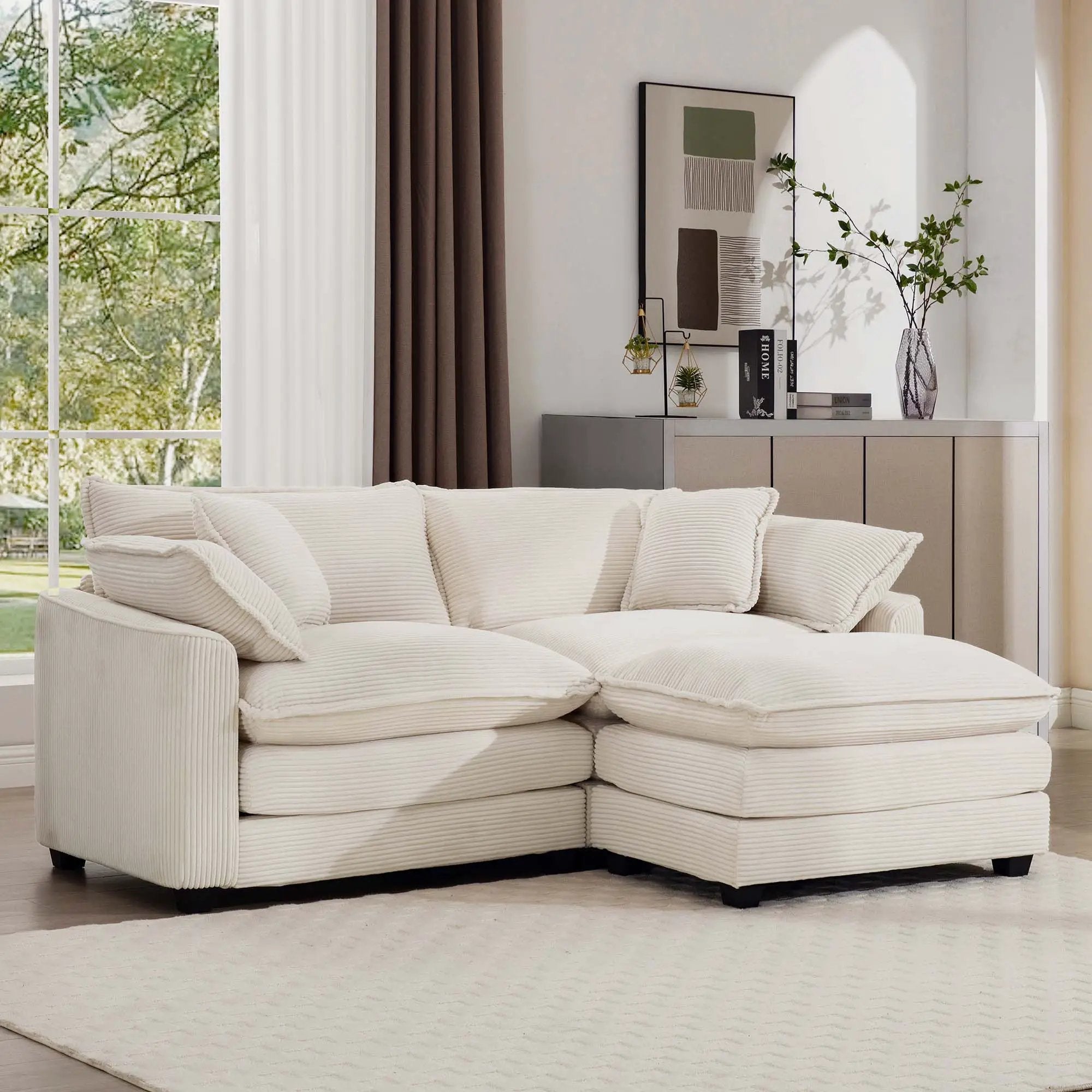 Modern Oversized Modular Cushion Sofa With Ottoman, Low Back, Deep Seating Sofa Set by HouseOfZazla