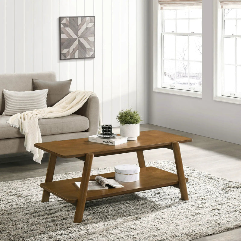 Metz - Mid-Century Modern Wood Shelf 3 Piece Coffee Table Set - Walnut by Unique Piece Furniture