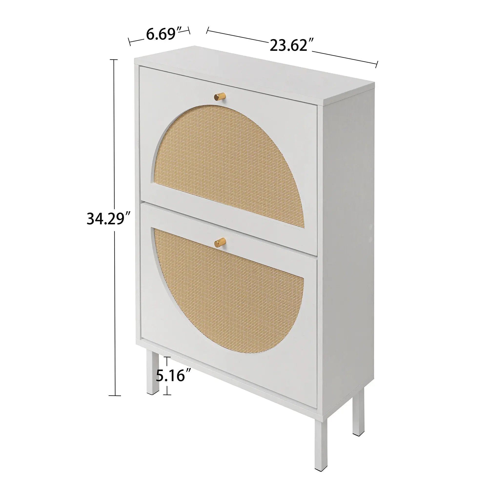 2 Door Shoe Rack, Rattan, Double Layer, Suitable For Living Room, Hallway - White by Unique Piece Furniture