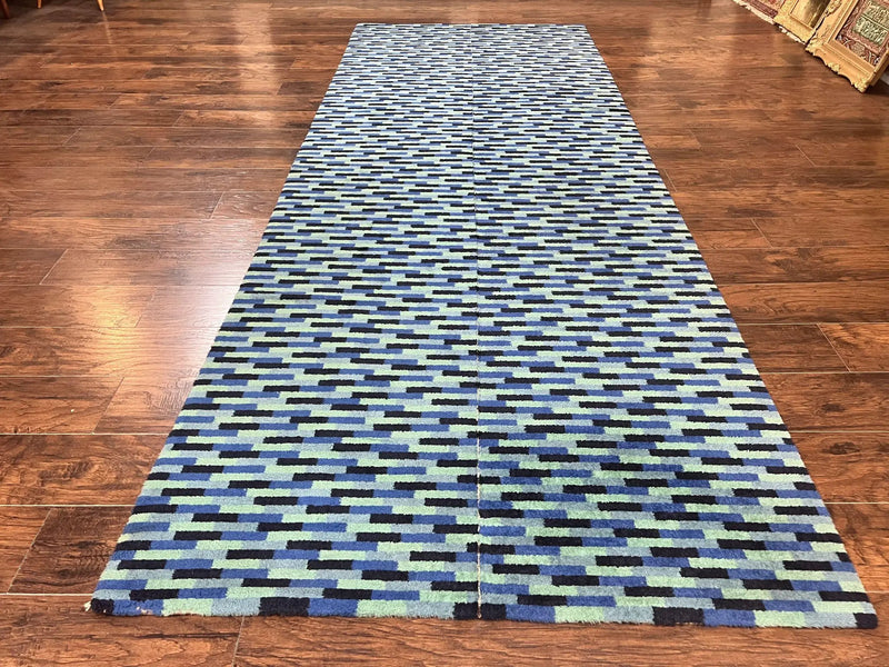 Wide Runner Rug 4.7 x 12, Blue Multicolor Contemporary Wool Power Loomed Rug, Mosiac Design by Jewel Rugs