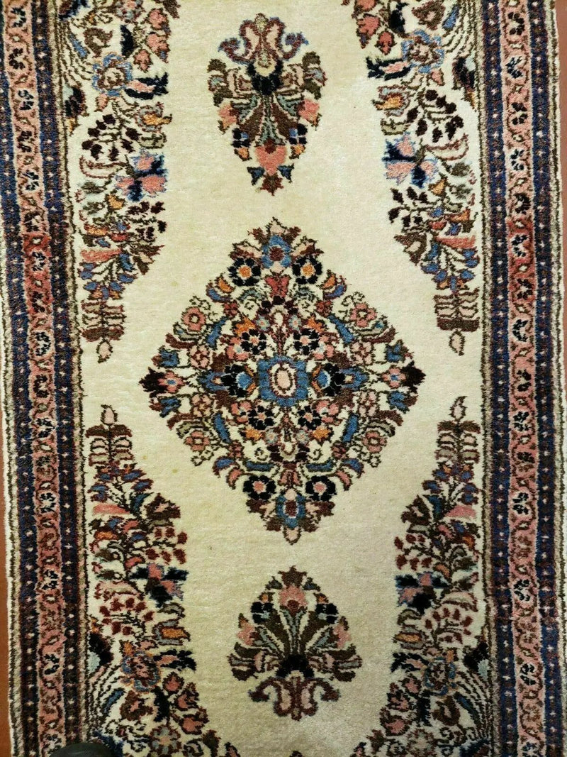 2' 7" X 4' Vintage Handmade Indian Medallion Wool Floral Beige Rug by Jewel Rugs