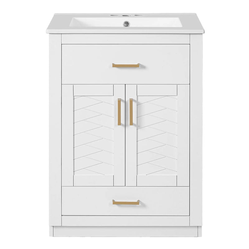 Modern Bathroom Vanity With Integrated Ceramic Sink, 2 Door Cabinet With Tip-Out Drawer by HouseOfZazla