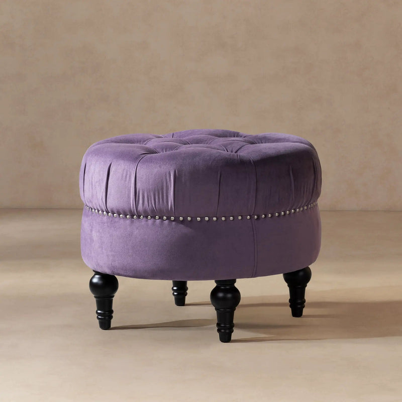 Dawn - Tufted Round Ottoman Nailhead Accents - Purple by Unique Piece Furniture