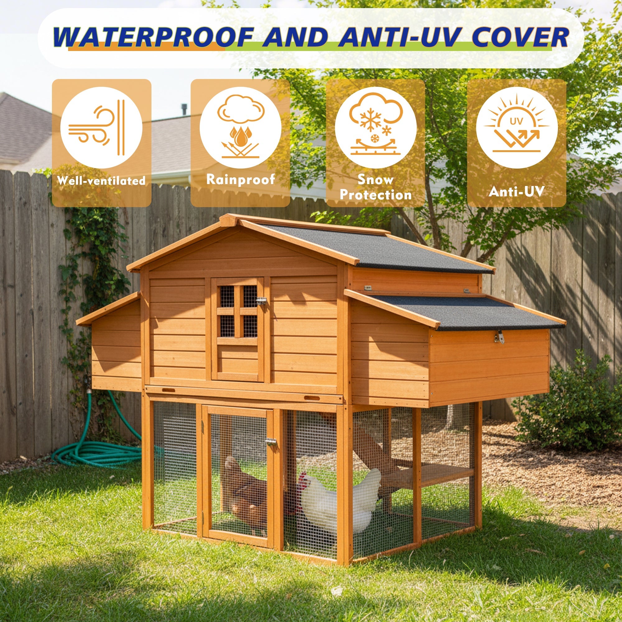 Chicken House for Outdoor with Two Nesting Boxes, Leakproof Pull-On Tray, and UV-Resistant Roof Panel by HouseOfZazla