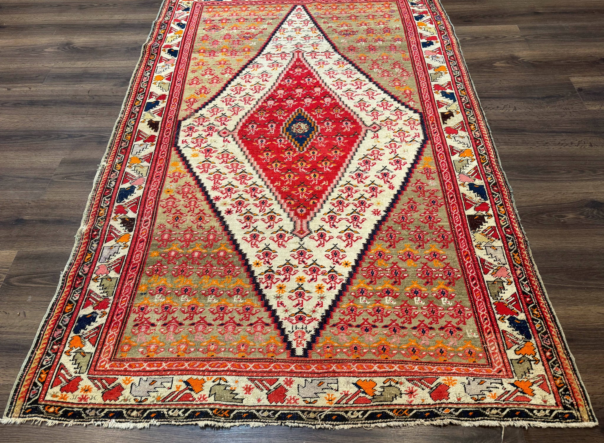 Antique Persian Malayer Rug 4x7, Tribal Senneh Carpet, Geometric, Diamond Design by Jewel Rugs