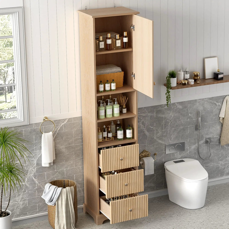 Tall Bathroom Cabinet With 1 Door, 3 Drawers, Open Storage - Wood by Unique Piece Furniture